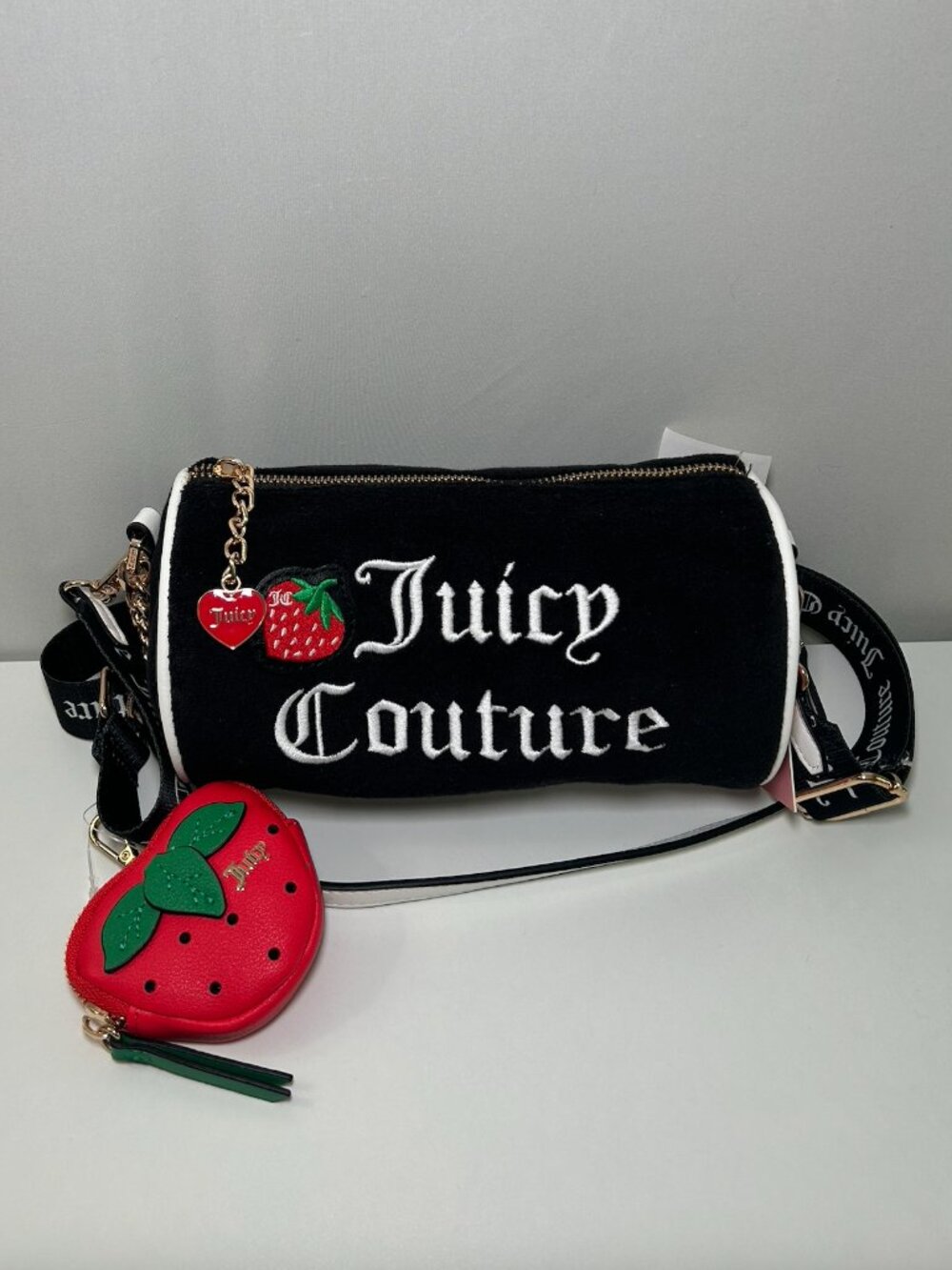 Juicy Couture Black Velour Strawberry Shoulder Bag Y2K NWT
